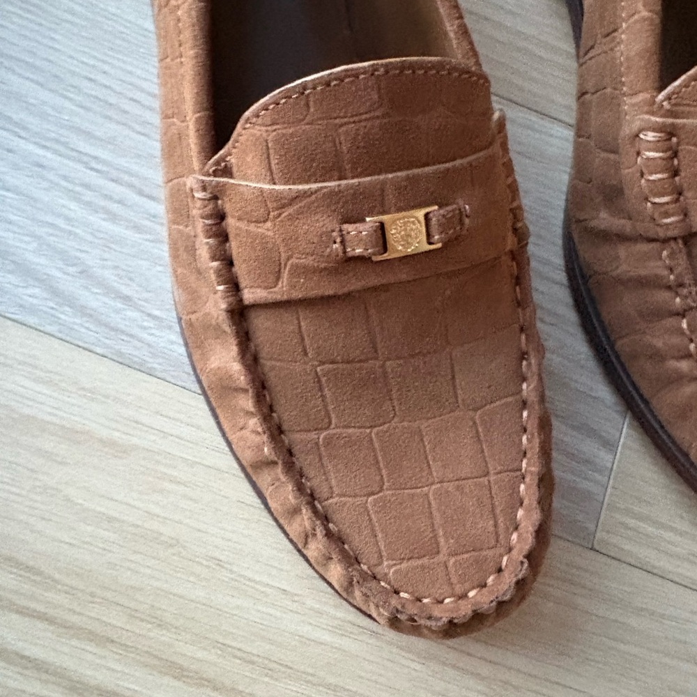 Cognac Suede Croc-Embossed Loafers - Picture 3 of 4